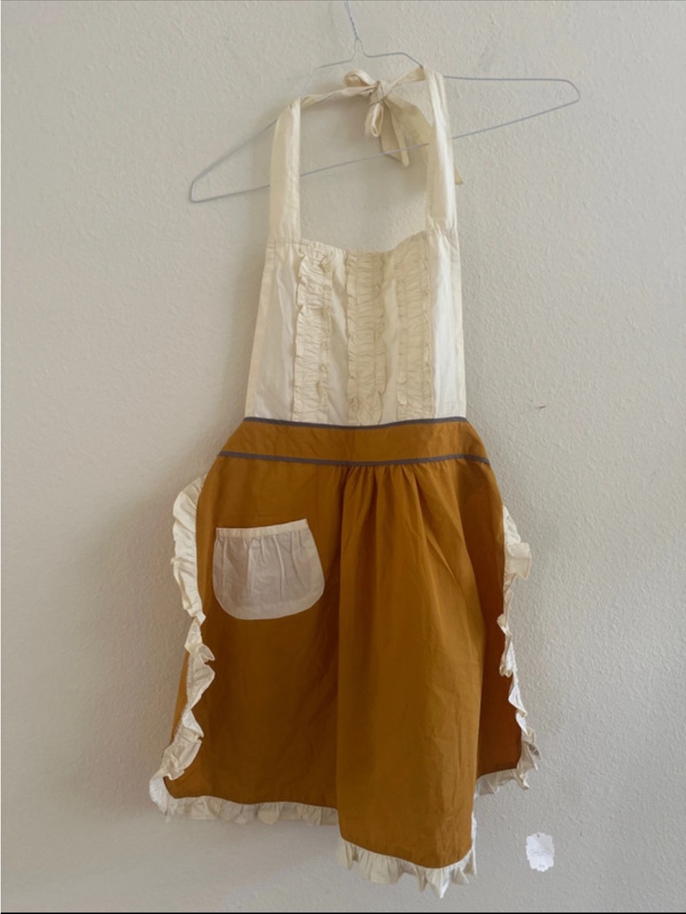 Anthropologie Cream and Mustard Ruffle-Trim Kitchen Apron